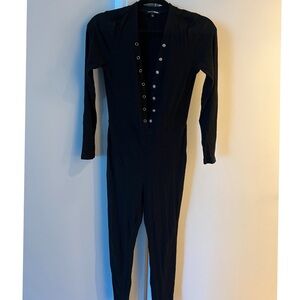 Black Long Sleeve Jumpsuit with Button Detail